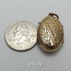 Victorian14K GF Hand Engraved Enamel Mourning Double Photo Locket Charm Pendant