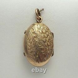 Victorian14K GF Hand Engraved Enamel Mourning Double Photo Locket Charm Pendant