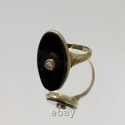 Vintage 30s Victorian Style Mourning Ring 14K Gold Tiny Diamond faux Onyx