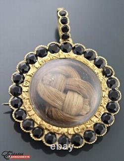 Vintage 9k Mourning with Onyx Stone Victorian Hair Brooch Pendant