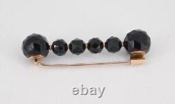 Vintage Antique Victorian 10k 14k Rose Gold Mourning Black Onyx Pin / Brooch