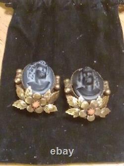 Vintage Gold Filled Victorian Mourning Black Brooch And Earrings Set