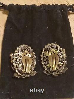 Vintage Gold Filled Victorian Mourning Black Brooch And Earrings Set