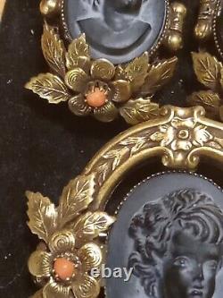 Vintage Gold Filled Victorian Mourning Black Brooch And Earrings Set