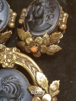 Vintage Gold Filled Victorian Mourning Black Brooch And Earrings Set