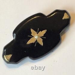 Vintage Victorian Gold Leaf Pearl Mourning Brooch