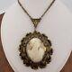 Vintage Victorian Mourning Jewelry Cameo Gold Tone Necklace