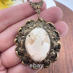 Vintage Victorian Mourning Jewelry Cameo Gold Tone Necklace