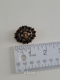 Vintage Victorian Mourning Pin 10K Yellow Gold Black Jet Seed Pearl Brooch