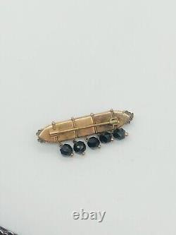 Vtg Antique Victorian Mourning Jewelry Black & Seed Pearl Bar Charms Pin Brooch