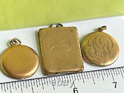 Vtg LOCKET LOT gold antique round square art nouveau necklace pendant victorian