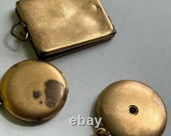 Vtg LOCKET LOT gold antique round square art nouveau necklace pendant victorian