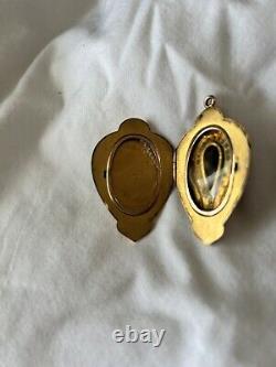 W&H Antique Victorian Mourning Gold Filled Double Hair Locket with purple Stone