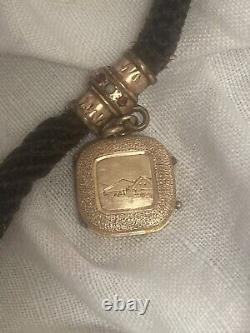 Wonderful Victorian Woven Hair Mourning Choker Necklace with Photo 1880